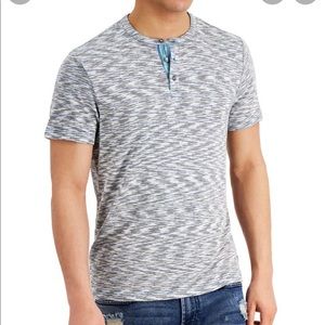 GUESS Men’s Reef Broken- Stripe Henley Short Sleeve Shirt